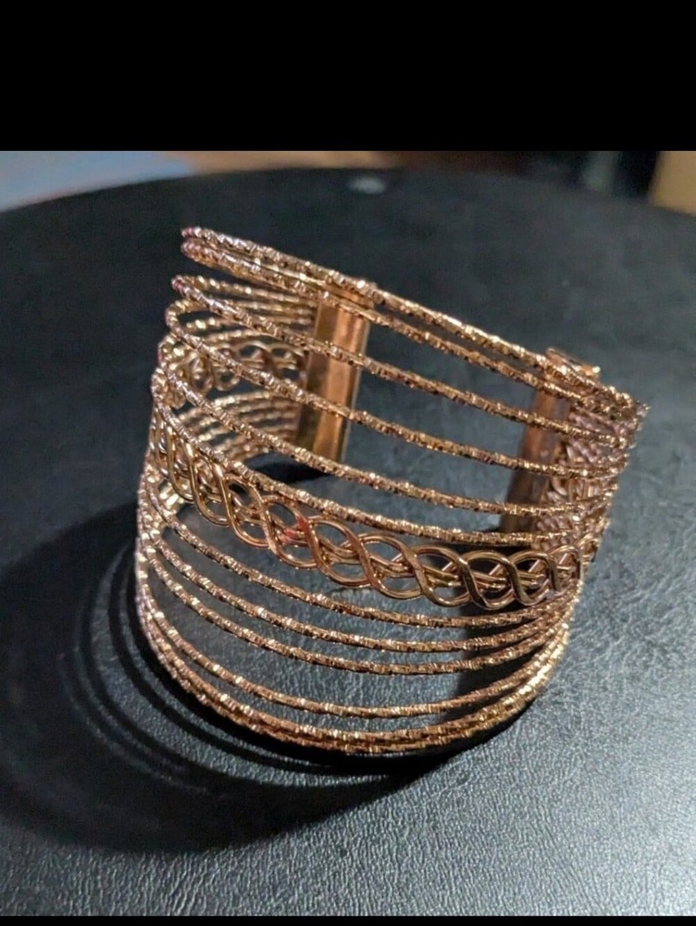 Womens Rose Gold Tone Textured Wide Cuff Bracelet